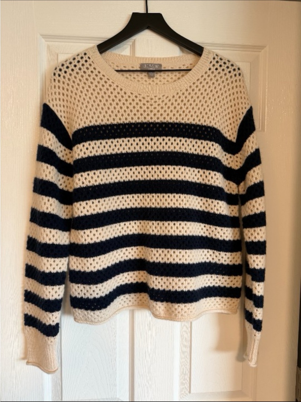 J. Crew 100% cashmere sweater in navy + cream stripe